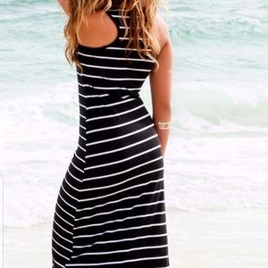 Dresses - striped black and white maxi dress vest sleeveless Dresses - striped black and white maxi dress vest sleeveless